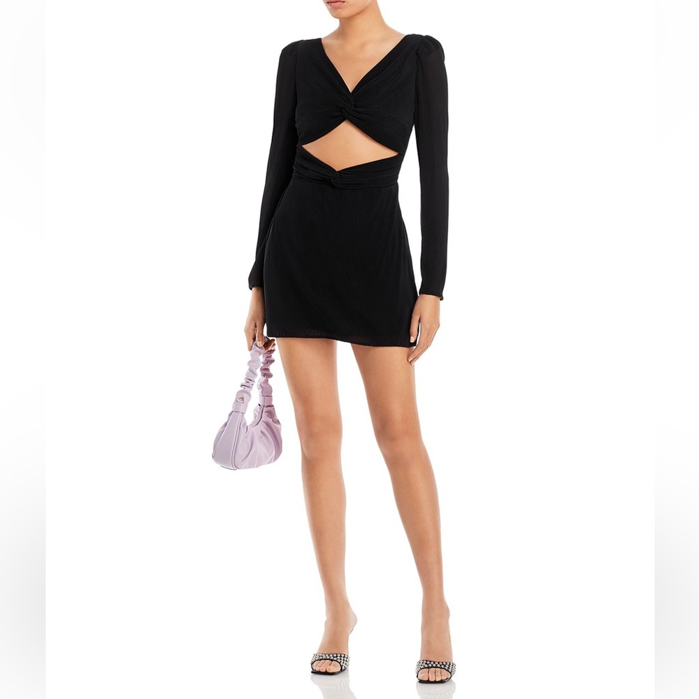 LoveShackFancy Nanita Black Ribbed Cut Out Mini Dress with Long Sleeves